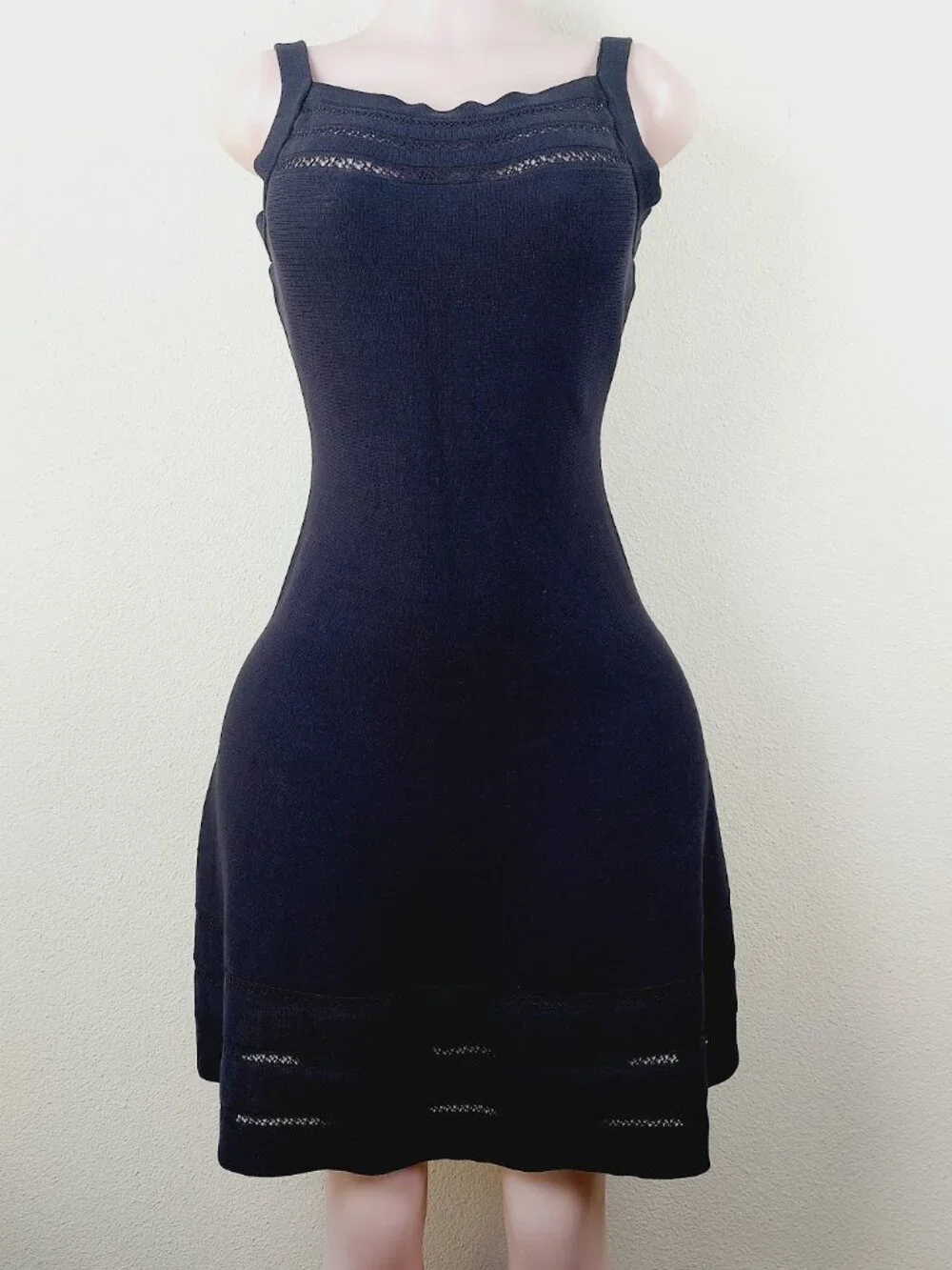 Kate Spade Women's Black Open Cable Sweater Knit Fit & Flare Mini Dress Size M